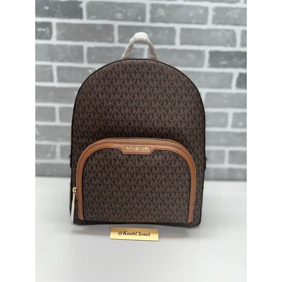 Michael Kors backpack jaycee large front pocket backpack MK Signature brown - Picture 1 of 11